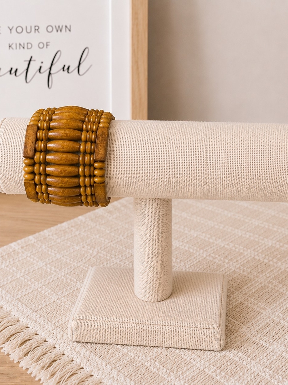 Boho Chunky Wooden Beaded Cuff Bracelet Earthy Boutique Style